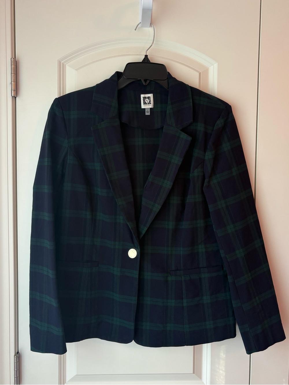 Anne Klein Navy & Green Plaid Blazer Size Large